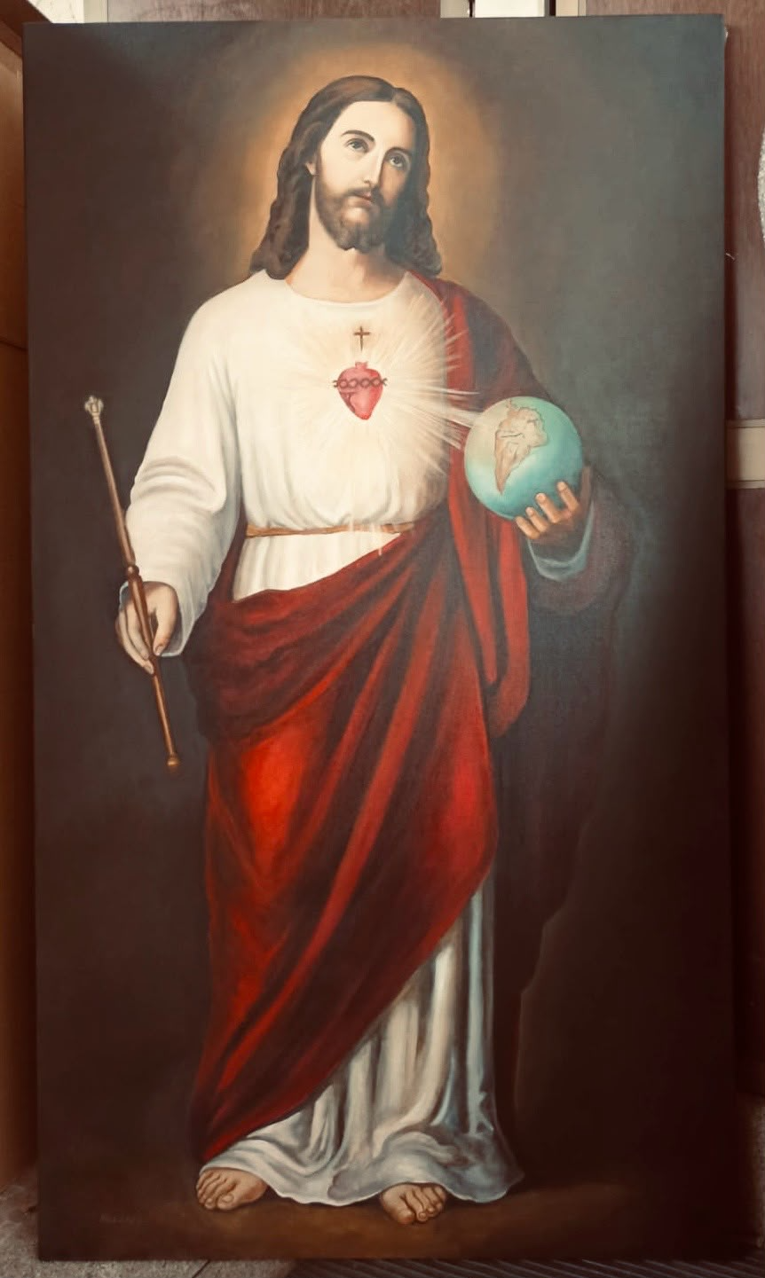 Sagrado Corazón de Jesús de cuerpo entero, óleo sobre lienzo