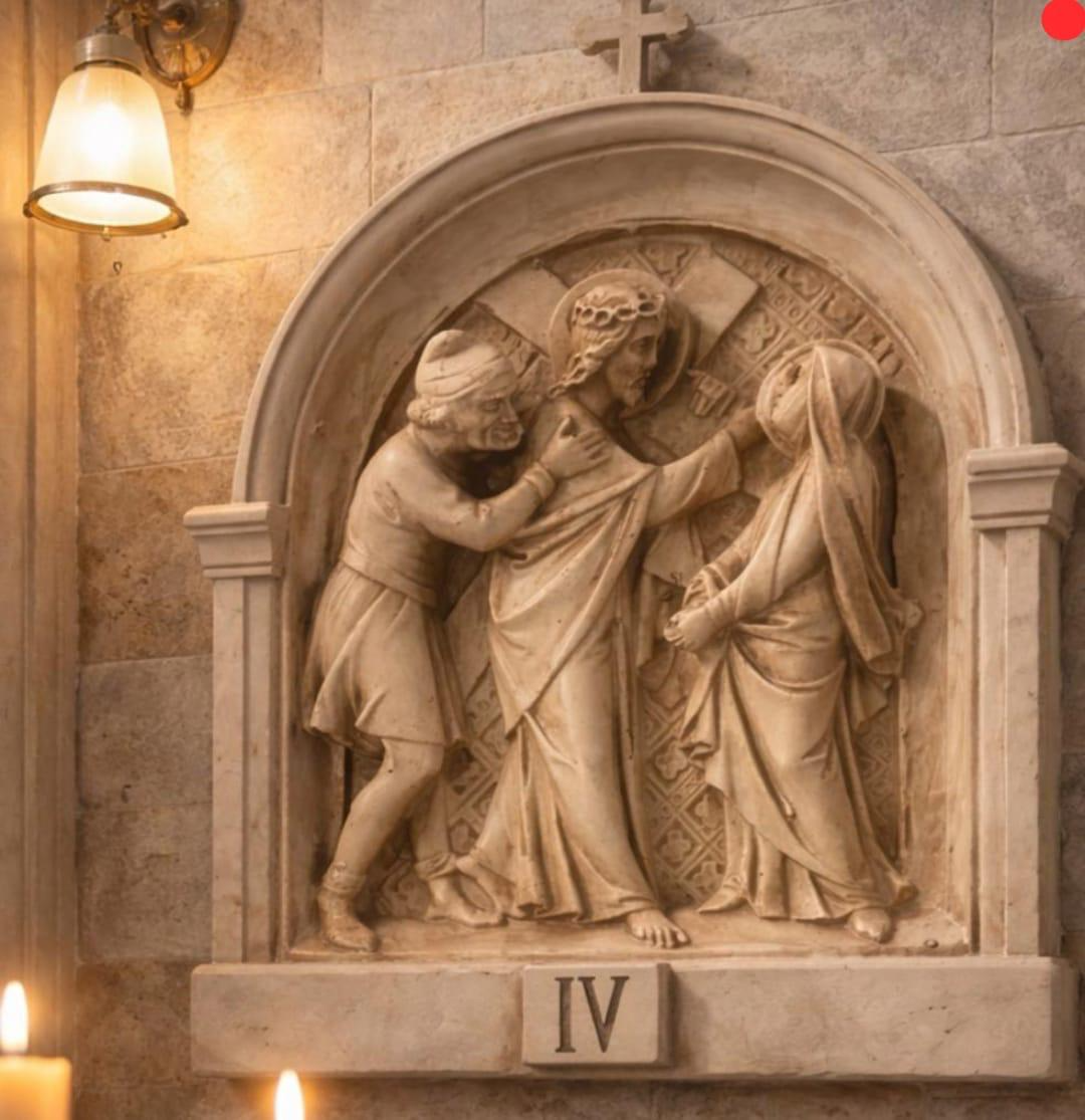 Via Crucis, relieve de la IV estación en resina y fibra de vidrio